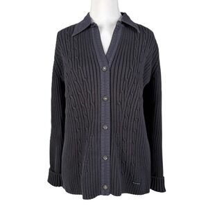 Blue Willis Denmark Cable Knit Jacket Cardigan Womens L Blue Cotton Button Y2K